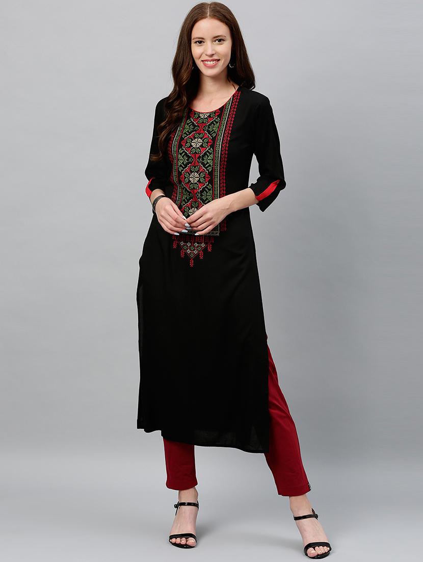 yoke embroidered straight kurta - 16987197 - Zoom Image - 2