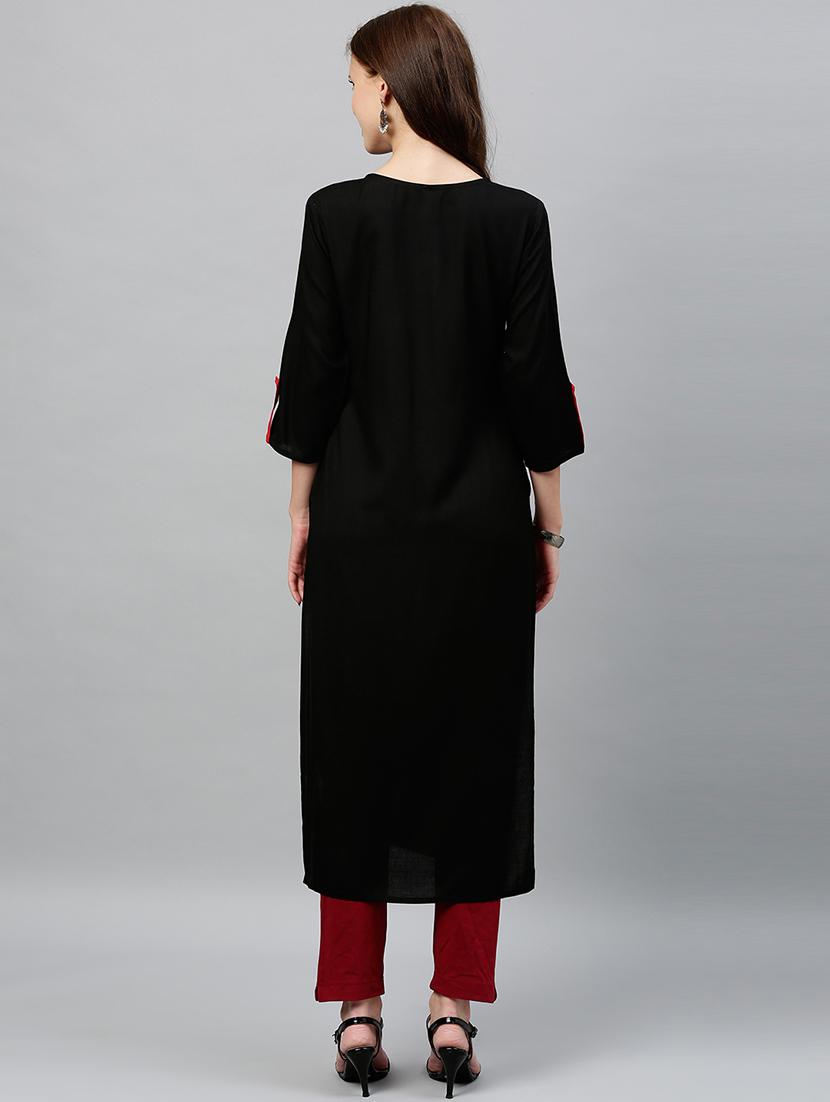 yoke embroidered straight kurta - 16987197 - Zoom Image - 4