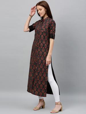 floral print straight kurta - 16987232 - Standard Image - 3