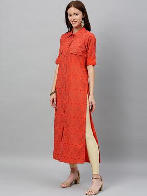 floral print straight kurta - 16987234 - Standard Image - 3
