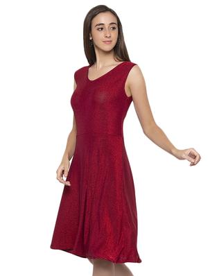 v neck shimmer flared dress - 16989789 - Standard Image - 2