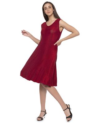v neck shimmer flared dress - 16989789 - Standard Image - 4