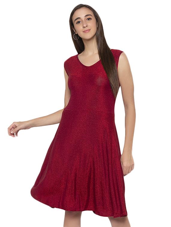 v neck shimmer flared dress - 16989789 - Zoom Image - 1