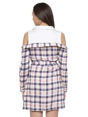 cold shoulder checkered shirt dress - 16989792 - Standard Image - 3