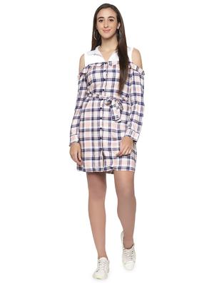 cold shoulder checkered shirt dress - 16989792 - Standard Image - 4