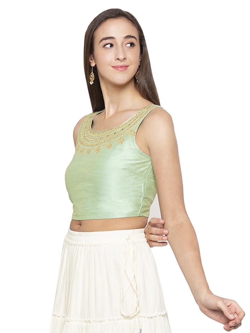 green satin solid blouse - 16989847 - Zoom Image - 2