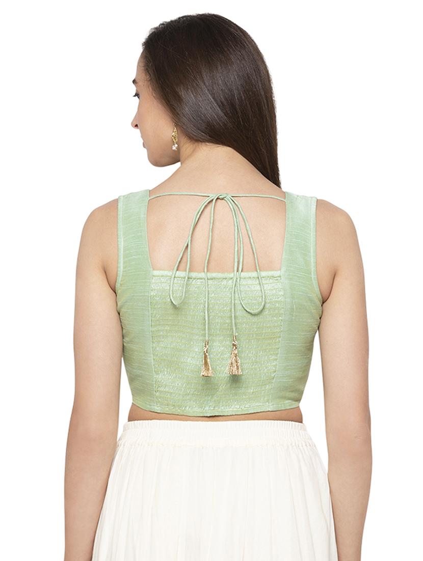 green satin solid blouse - 16989847 - Zoom Image - 3