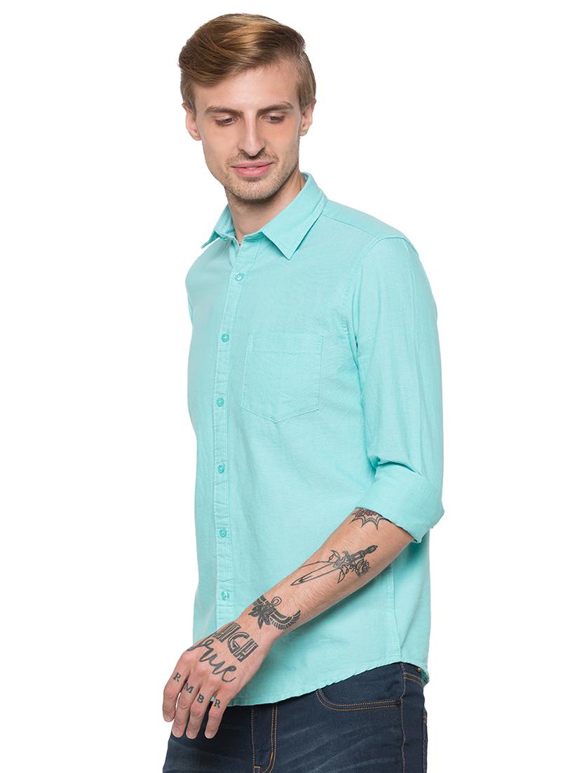 green solid casual shirt - 16989894 - Zoom Image - 2