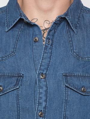 blue solid denim casual shirt - 16989911 - Standard Image - 5
