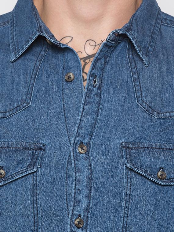 blue solid denim casual shirt - 16989911 - Zoom Image - 5