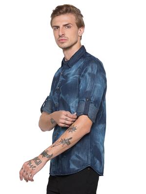 blue faded denim casual shirt - 16989913 - Standard Image - 2