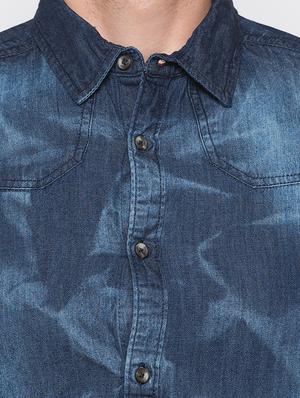 blue faded denim casual shirt - 16989913 - Standard Image - 5