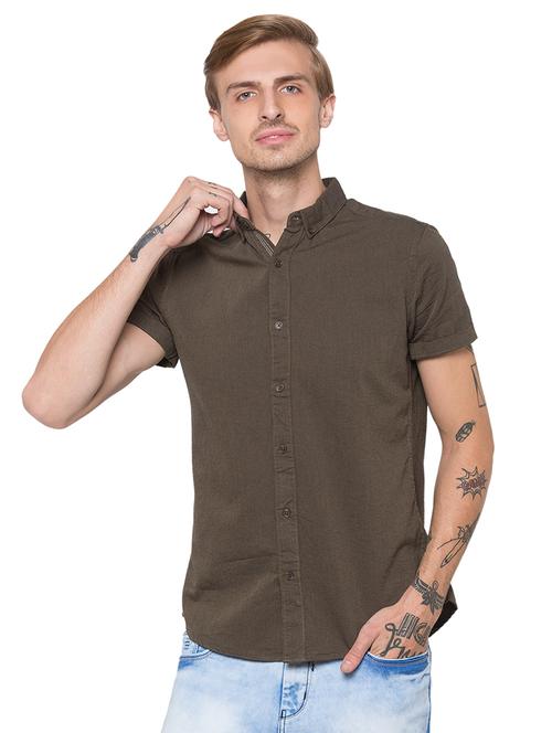 brown solid casual shirt - 16989914 - Standard Image - 1