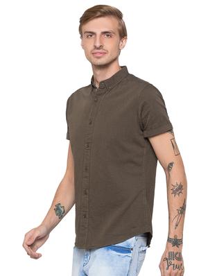 brown solid casual shirt - 16989914 - Standard Image - 2