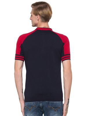 navy blue color block raglan collared t-shirt - 16990091 - Standard Image - 3