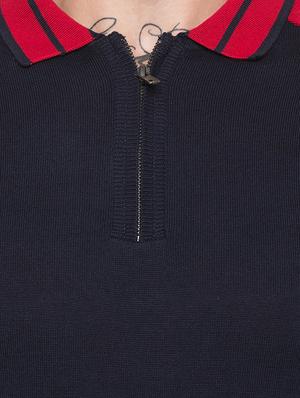 navy blue color block raglan collared t-shirt - 16990091 - Standard Image - 5