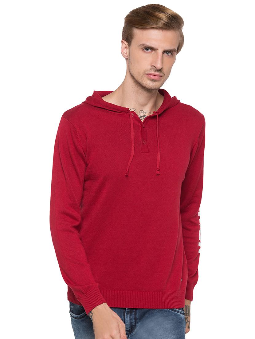 red solid hooded t-shirt - 16990095 - Zoom Image - 1