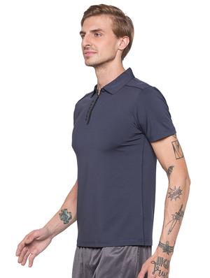 navy blue solid collared t-shirt - 16990141 - Standard Image - 2