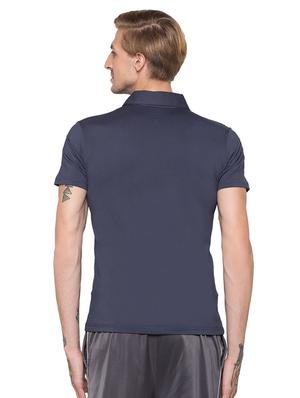 navy blue solid collared t-shirt - 16990141 - Standard Image - 3