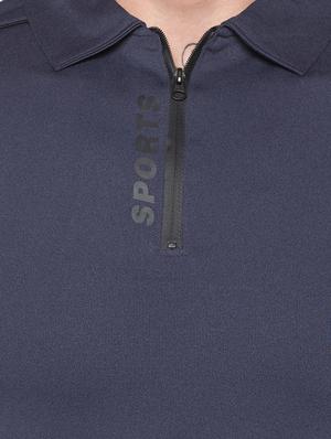 navy blue solid collared t-shirt - 16990141 - Standard Image - 5