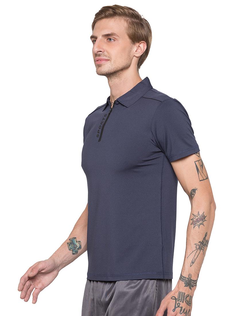 navy blue solid collared t-shirt - 16990141 - Zoom Image - 2