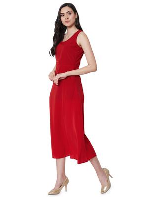 round neck high slit a-line dress - 16990174 - Standard Image - 3