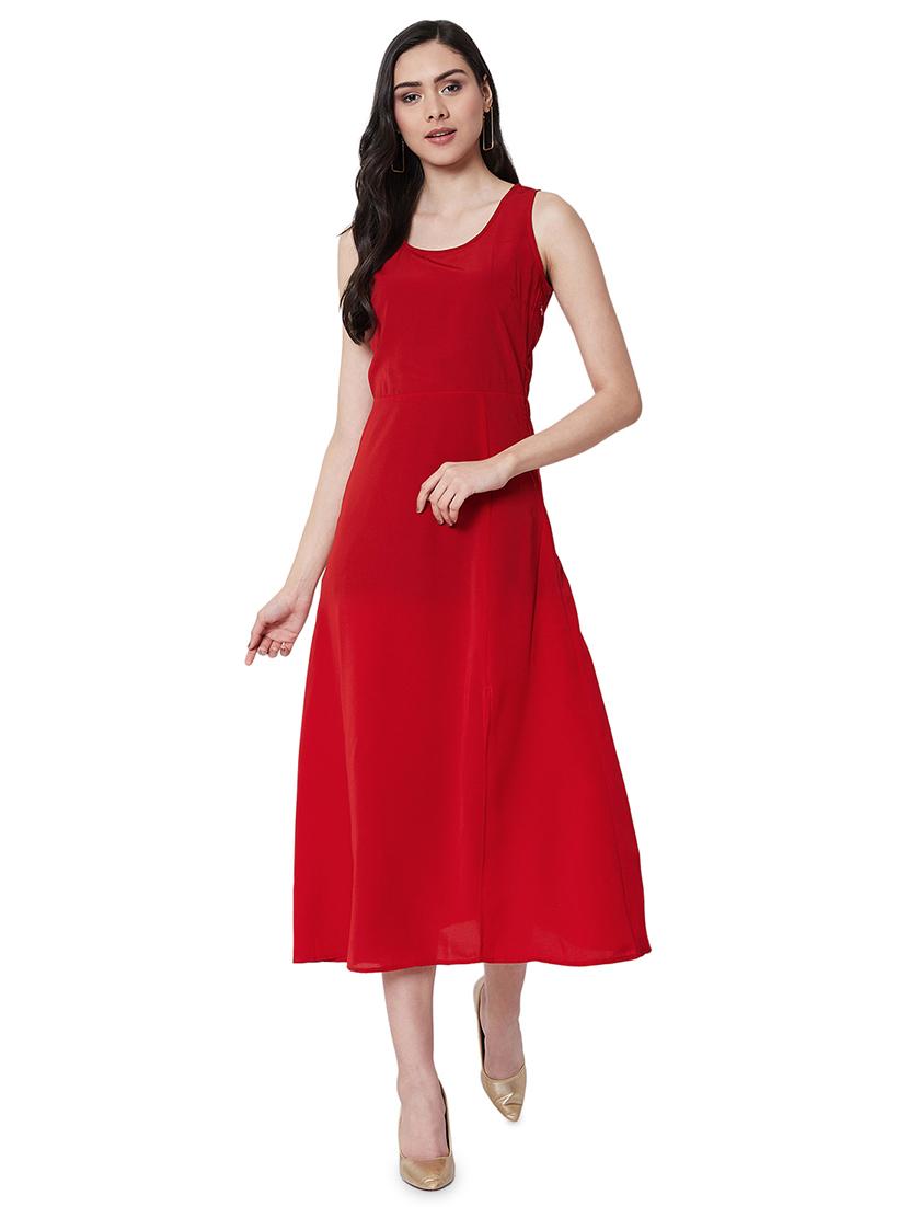 round neck high slit a-line dress - 16990174 - Zoom Image - 1