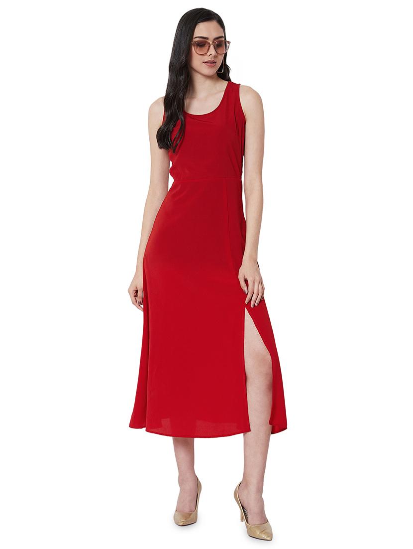 round neck high slit a-line dress - 16990174 - Zoom Image - 2