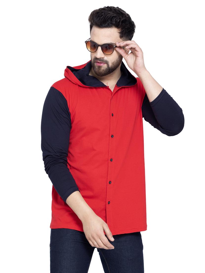 red color block hooded t-shirt - 16990250 - Zoom Image - 1