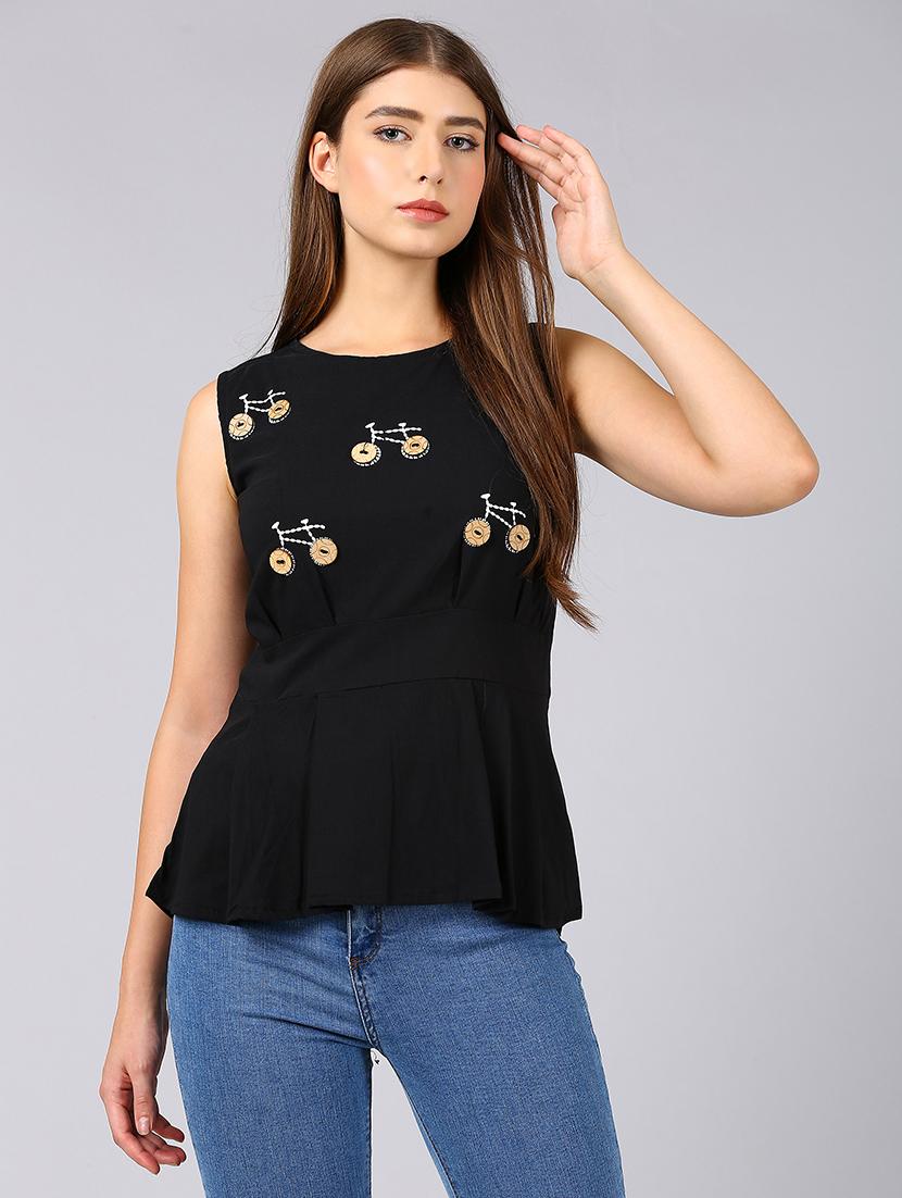 button embellished peplum top - 16991366 - Zoom Image - 1