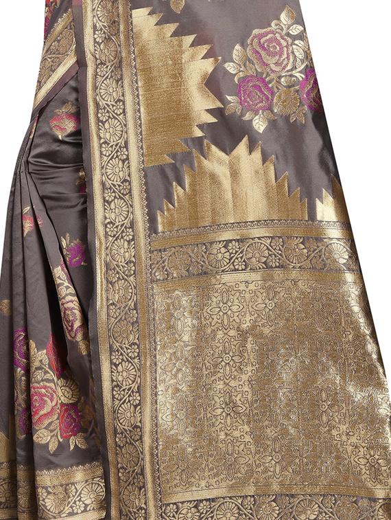 self design banarasi saree with blouse - 16991795 - Zoom Image - 3