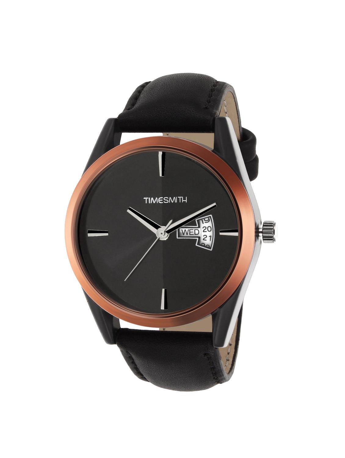 timesmith black dial black leather strap genuine premium branded day date analog watch for men tsc-020 - 16992272 - Zoom Image - 1