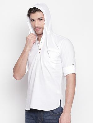 white solid hooded casual shirt - 16992319 - Standard Image - 2