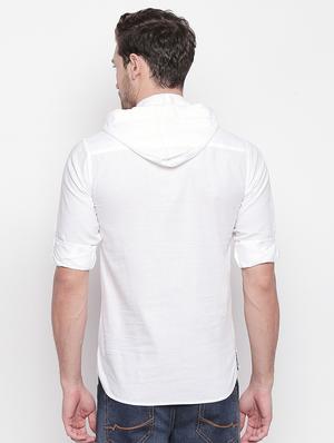 white solid hooded casual shirt - 16992319 - Standard Image - 3