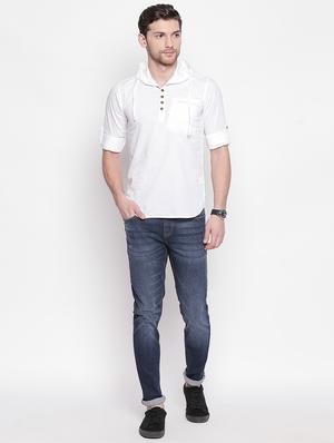 white solid hooded casual shirt - 16992319 - Standard Image - 4