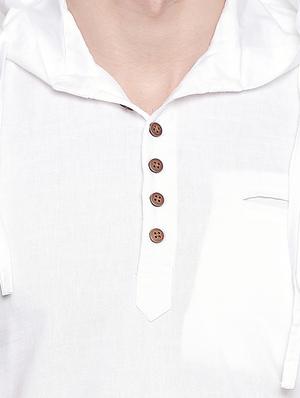 white solid hooded casual shirt - 16992319 - Standard Image - 5
