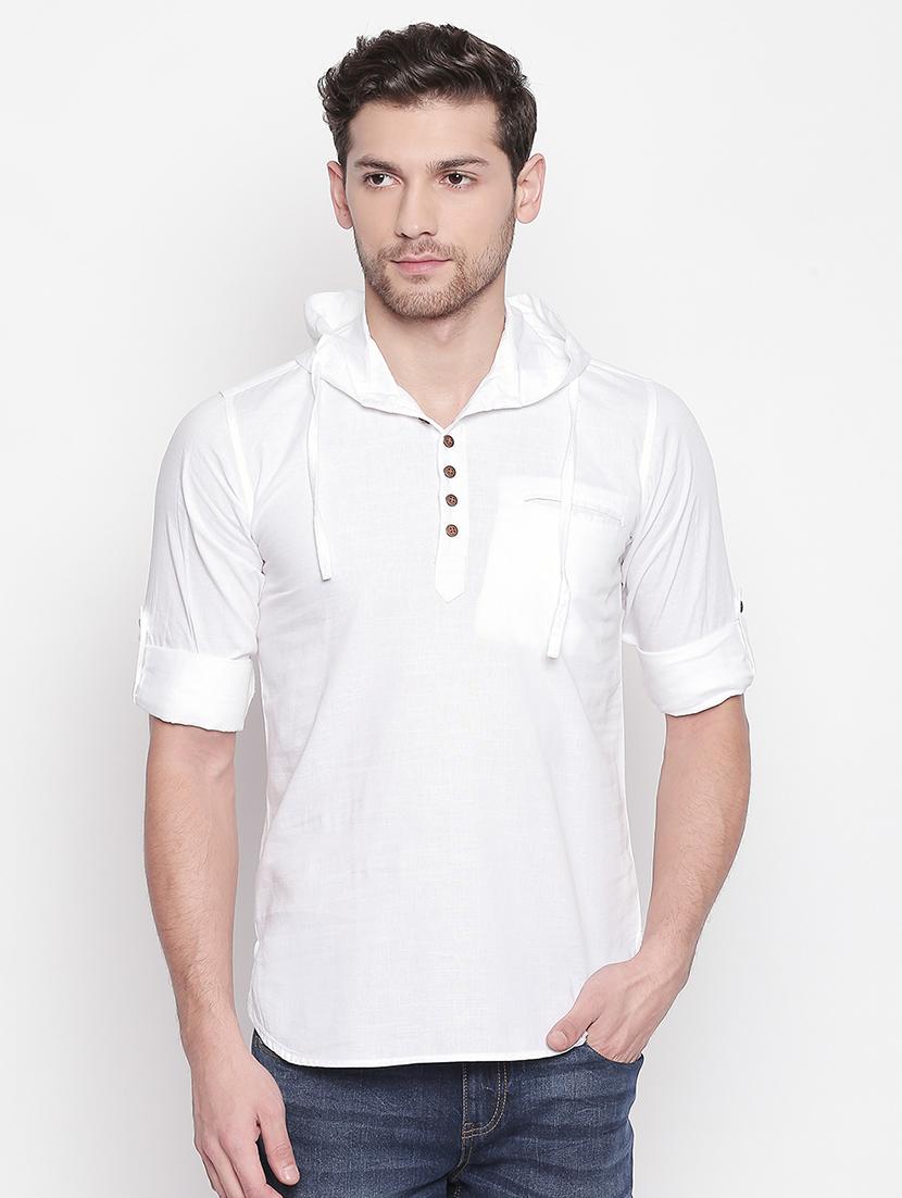 white solid hooded casual shirt - 16992319 - Zoom Image - 1