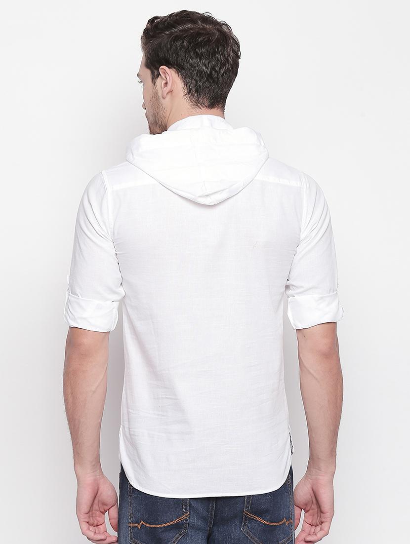 white solid hooded casual shirt - 16992319 - Zoom Image - 3