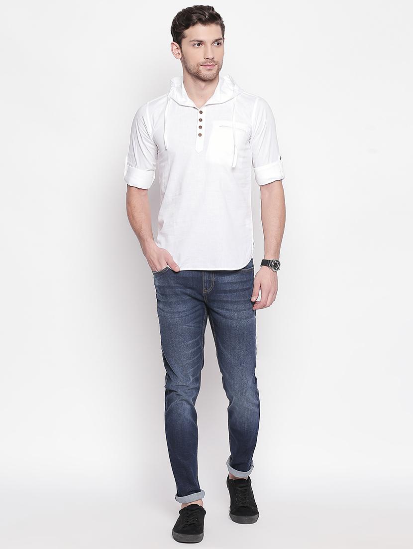 white solid hooded casual shirt - 16992319 - Zoom Image - 4