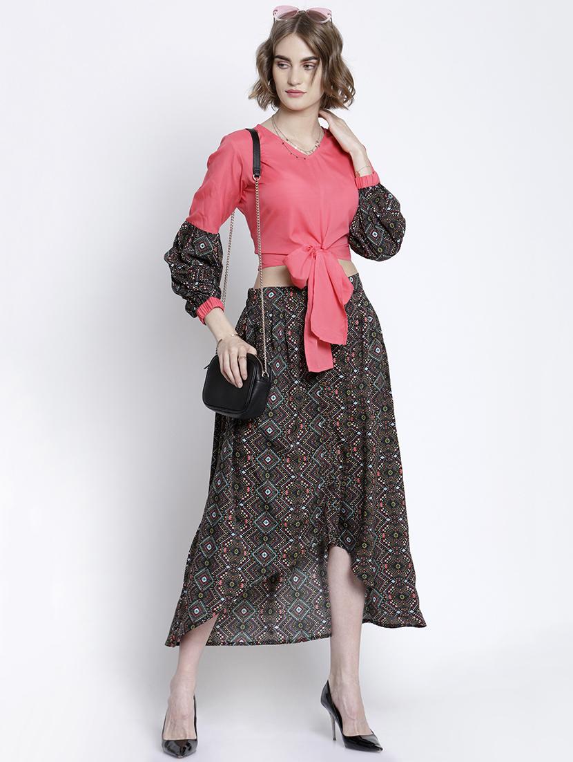 printed sleeves tie front crop top - 16992437 - Zoom Image - 4