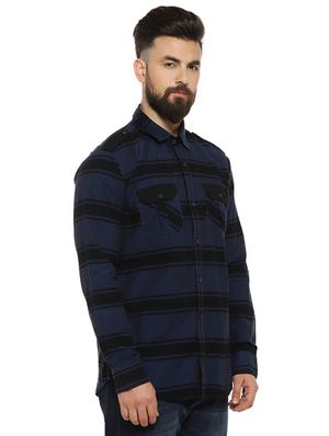 navy blue striped casual shirt - 16993804 - Standard Image - 2