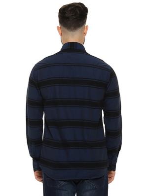 navy blue striped casual shirt - 16993804 - Standard Image - 3