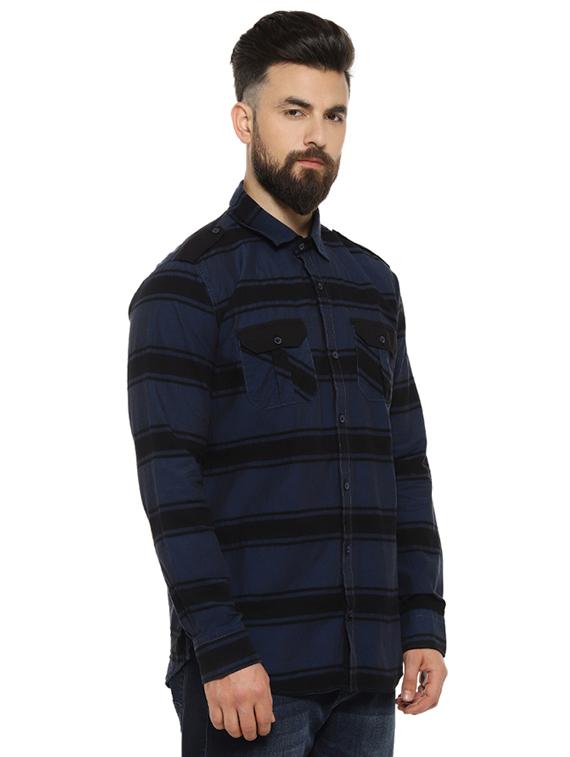 navy blue striped casual shirt - 16993804 - Zoom Image - 2