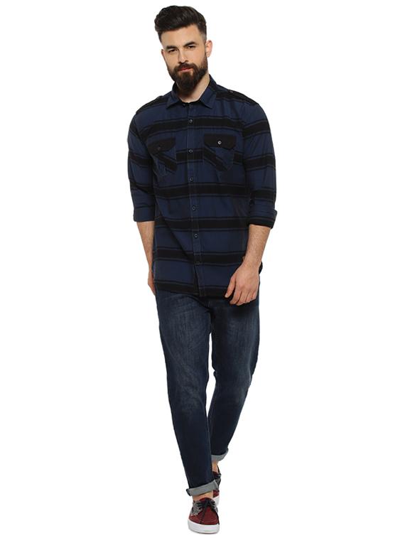 navy blue striped casual shirt - 16993804 - Zoom Image - 4