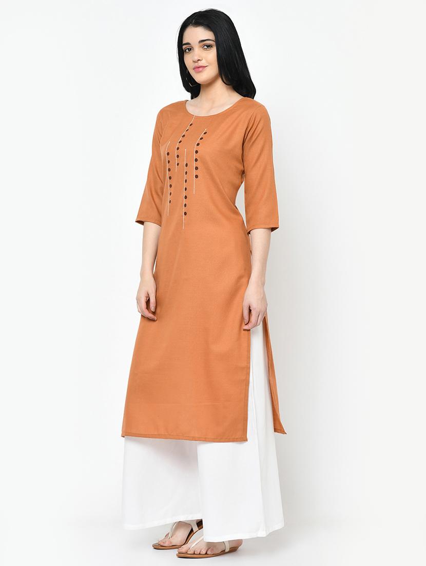 yoke embroidered straight kurta - 16994201 - Zoom Image - 2
