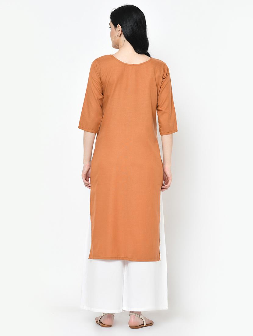 yoke embroidered straight kurta - 16994201 - Zoom Image - 3