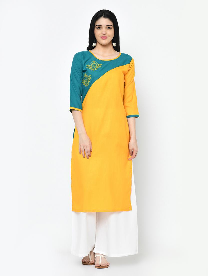 color block straight kurta - 16994206 - Zoom Image - 1