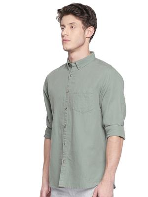 green solid cotton linen casual shirt - 16994247 - Standard Image - 2