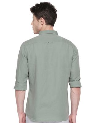 green solid cotton linen casual shirt - 16994247 - Standard Image - 3
