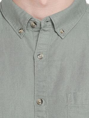 green solid cotton linen casual shirt - 16994247 - Standard Image - 5